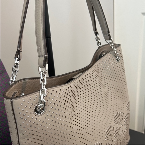 Tory Burch Taupe Perforated Shoulder Bag - Picture 9 of 14